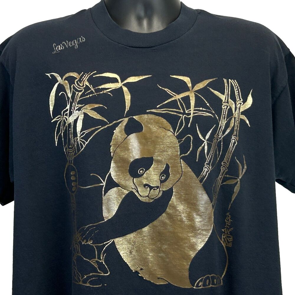 Vintage 90s Giant Panda Bear T Shirt Las Vegas Made In USA Black Mens XL X-Large